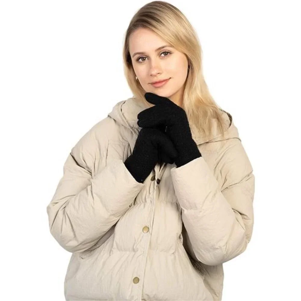Women's Thermal Cable Knit Wool Fleece Lined Glove for Cold Weather, Black